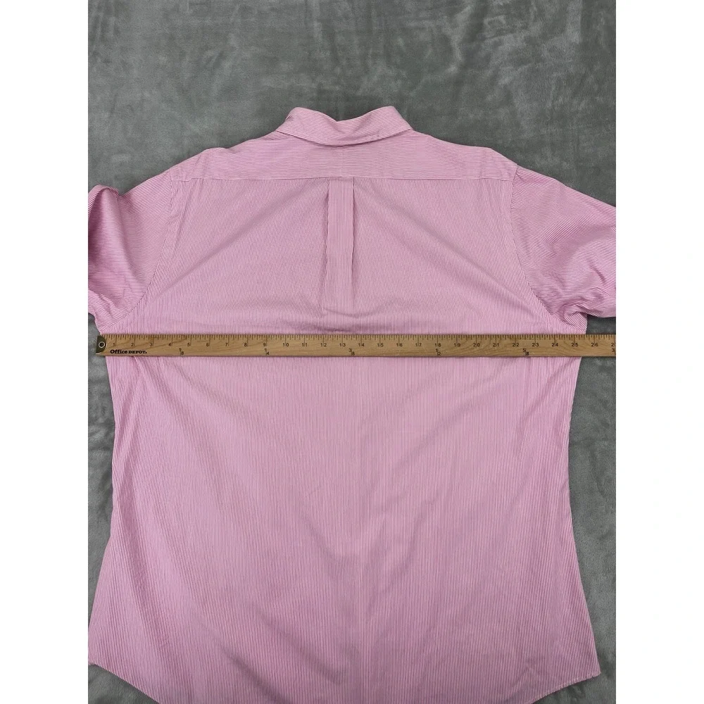 Polo Ralph Lauren Shirt Men 17/43 Pink Striped Back Pleat Button Up Long Sleeve